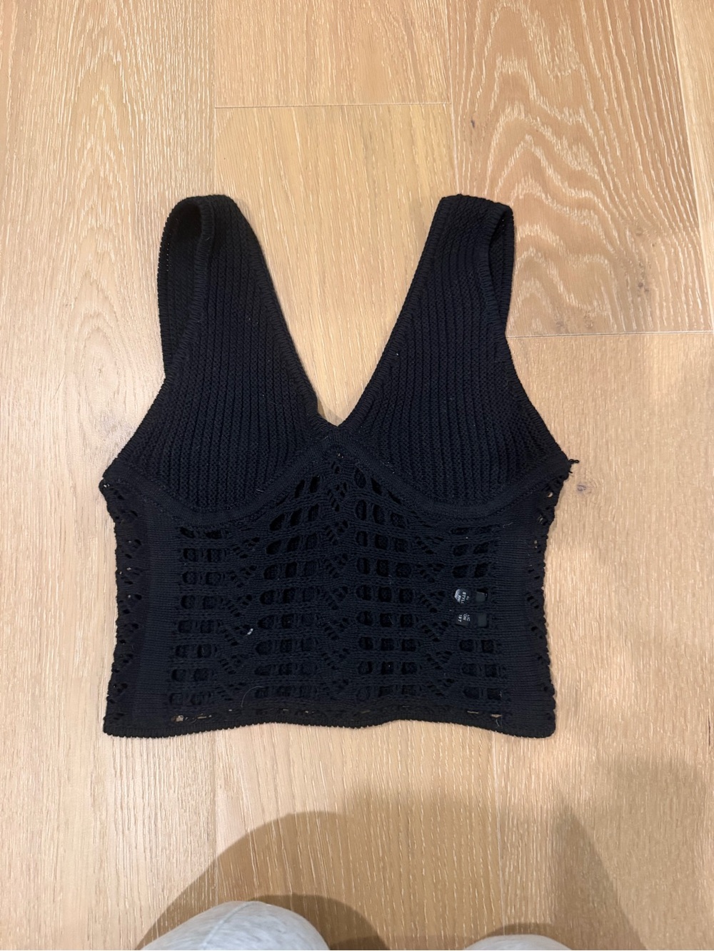 Black Crochet Knit V-Neck Camisole Top